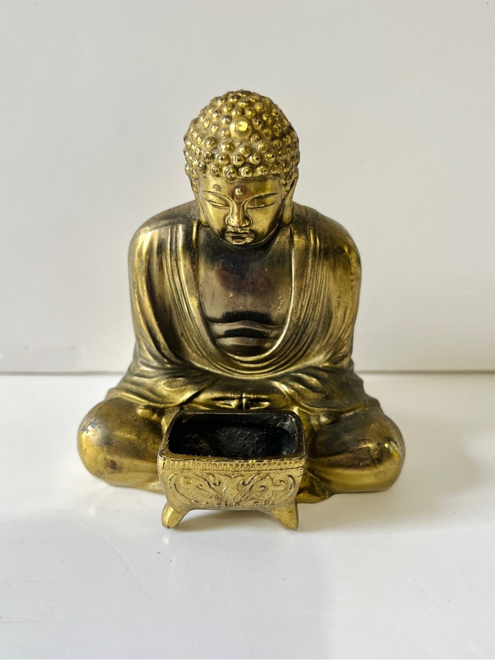 Brass Buddha Miniature Figurine with Incense Holder